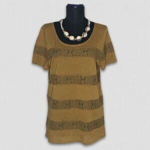 J.Crew Boho Lace Tunic Blouse Mustard Brown Stripes Medium